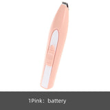 Pet Shaving Pet Hair Clippers Shaver Dog Hair Pusher in pink color with battery for efficient pet grooming.
