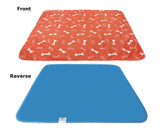Three-layer Waterproof Pet Absorbent Pad showing front side with bone pattern and reverse blue side.